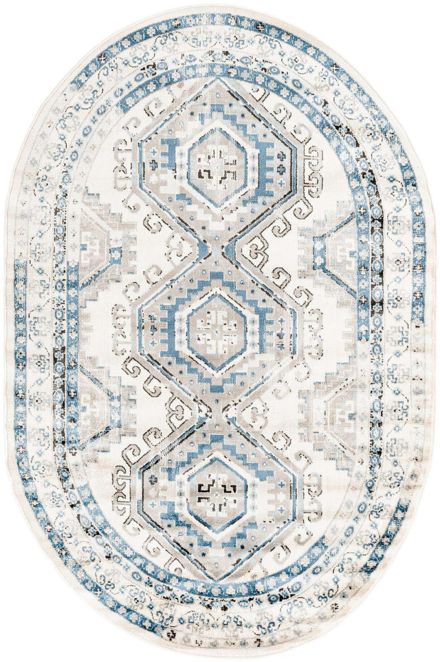 Ivory Aqua 5' 3 x 8' Charlotte Oval Area Rug 100% Polypropylene With Jute Backing Traditional Classical Durable Carpet for Living Dining Office Rooms for Sale at Rug Engine