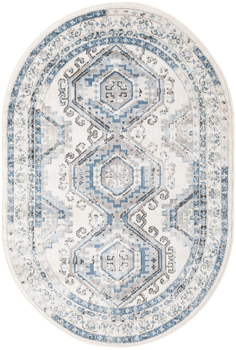 Ivory Aqua 4' 1 x 6' 1 Charlotte Oval Area Rug 100% Polypropylene With Jute Backing Traditional Classical Durable Carpet for Living Dining Office Rooms for Sale at Rug Engine