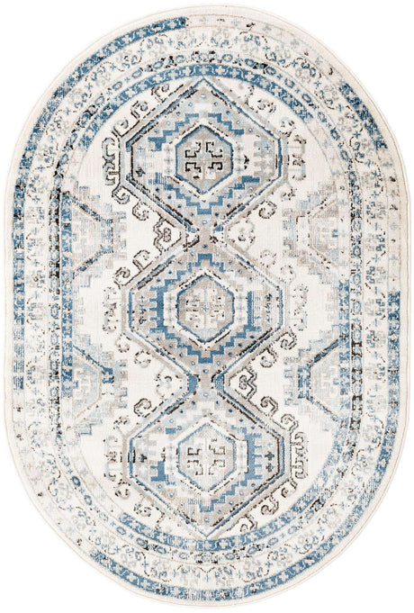 Ivory Aqua 4' 1 x 6' 1 Charlotte Oval Area Rug 100% Polypropylene With Jute Backing Traditional Classical Durable Carpet for Living Dining Office Rooms for Sale at Rug Engine