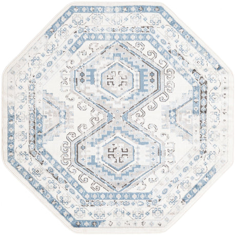 Ivory Aqua 5' 3 x 5' 3 Charlotte Octagon Area Rug 100% Polypropylene With Jute Backing Traditional Classical Durable Carpet for Living Dining Office Rooms for Sale at Rug Engine