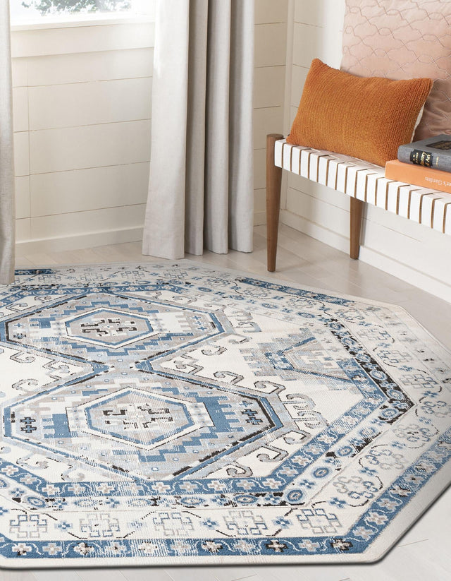 Ivory Aqua 5' 3 x 5' 3 Charlotte Octagon Area Rug 100% Polypropylene With Jute Backing Traditional Classical Durable Carpet for Living Dining Office Rooms for Sale at Rug Engine
