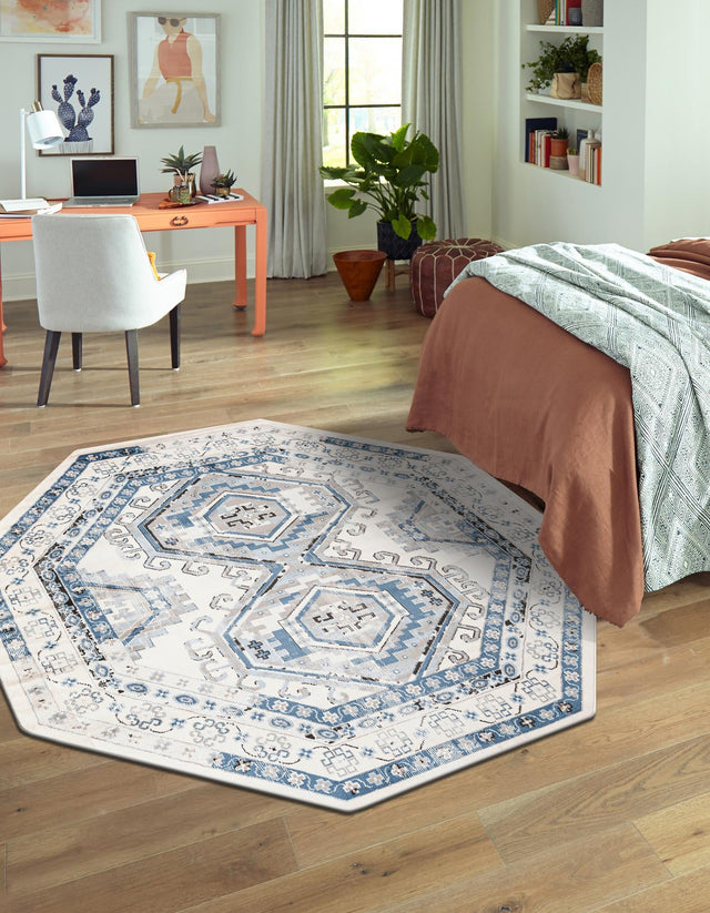 Ivory Aqua 7' 10 x 7' 10 Charlotte Octagon Area Rug 100% Polypropylene With Jute Backing Traditional Classical Durable Carpet for Living Dining Office Rooms for Sale at Rug Engine