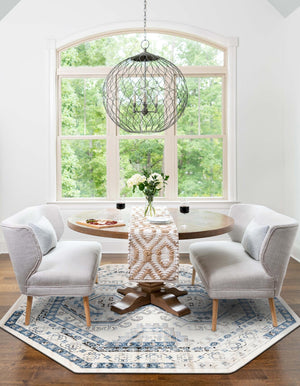 Ivory Aqua 7' 10 x 7' 10 Charlotte Octagon Area Rug 100% Polypropylene With Jute Backing Traditional Classical Durable Carpet for Living Dining Office Rooms for Sale at Rug Engine