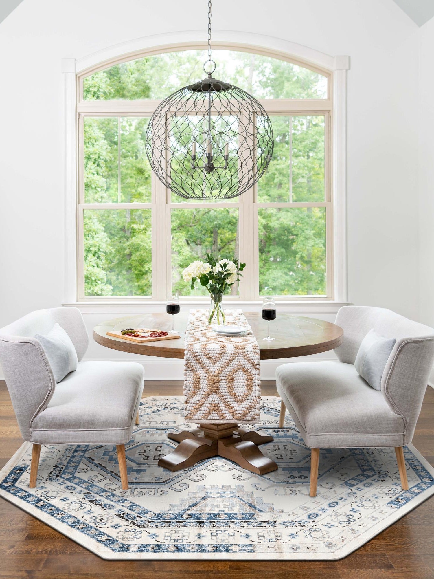 Ivory Aqua 5' 3 x 5' 3 Charlotte Octagon Area Rug 100% Polypropylene With Jute Backing Traditional Classical Durable Carpet for Living Dining Office Rooms for Sale at Rug Engine