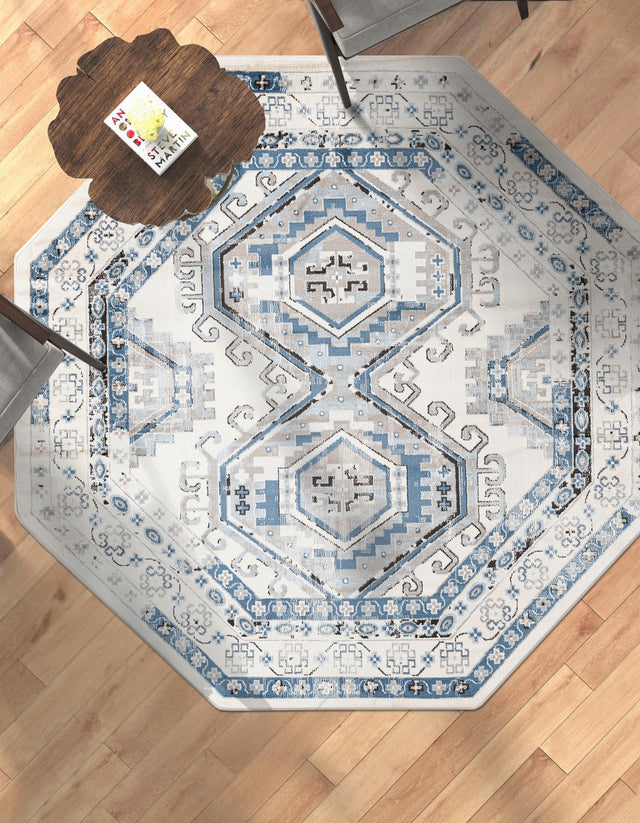 Ivory Aqua 7' 10 x 7' 10 Charlotte Octagon Area Rug 100% Polypropylene With Jute Backing Traditional Classical Durable Carpet for Living Dining Office Rooms for Sale at Rug Engine