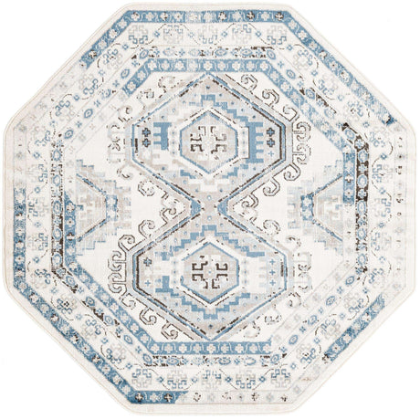 Ivory Aqua 5' 3 x 5' 3 Charlotte Octagon Area Rug 100% Polypropylene With Jute Backing Traditional Classical Durable Carpet for Living Dining Office Rooms for Sale at Rug Engine