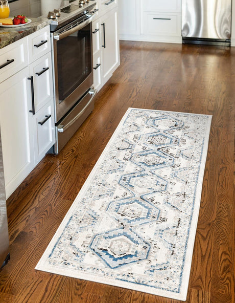 Ivory Aqua 2' x 6' 1 Charlotte Runner Area Rug 100% Polypropylene With Jute Backing Traditional Classical Durable Carpet for Living Dining Office Rooms for Sale at Rug Engine