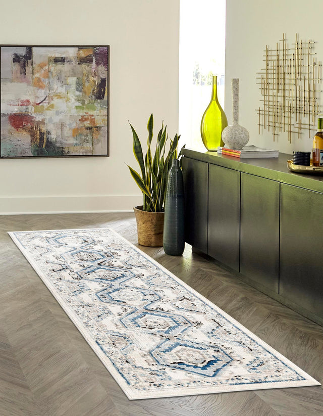 Ivory Aqua 2' x 8' Charlotte Runner Area Rug 100% Polypropylene With Jute Backing Traditional Classical Durable Carpet for Living Dining Office Rooms for Sale at Rug Engine