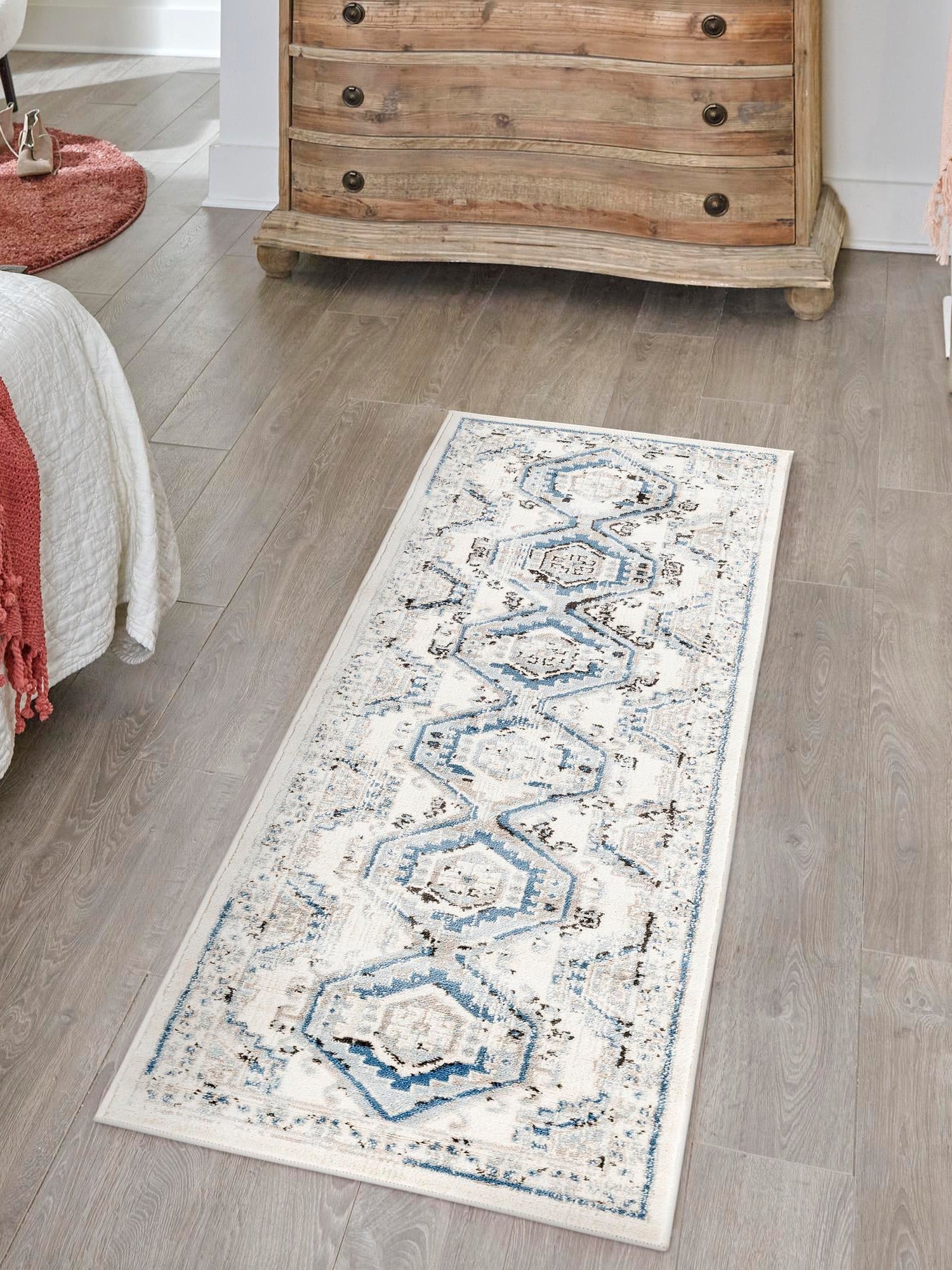 Ivory Aqua 3' 1 x 13' 1 Charlotte Runner Area Rug 100% Polypropylene With Jute Backing Traditional Classical Durable Carpet for Living Dining Office Rooms for Sale at Rug Engine