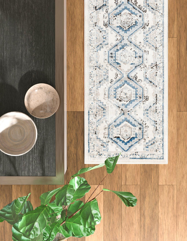 Ivory Aqua 2' x 8' Charlotte Runner Area Rug 100% Polypropylene With Jute Backing Traditional Classical Durable Carpet for Living Dining Office Rooms for Sale at Rug Engine
