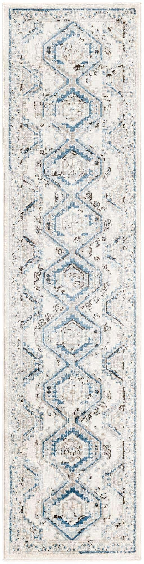 Ivory Aqua 2' x 8' Charlotte Runner Area Rug 100% Polypropylene With Jute Backing Traditional Classical Durable Carpet for Living Dining Office Rooms for Sale at Rug Engine