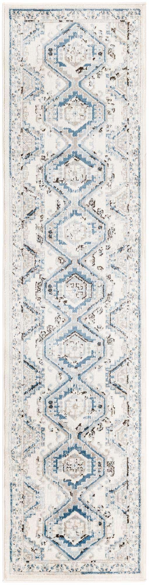 Ivory Aqua 2' x 8' Charlotte Runner Area Rug 100% Polypropylene With Jute Backing Traditional Classical Durable Carpet for Living Dining Office Rooms for Sale at Rug Engine