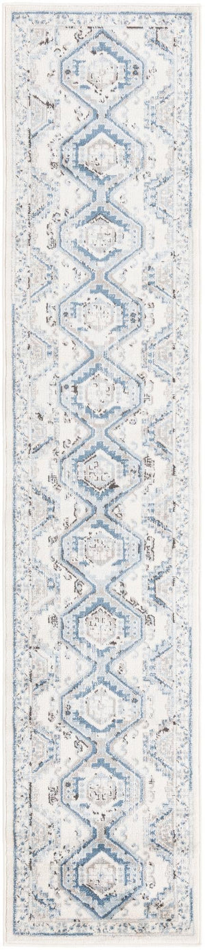 Ivory Aqua 2' x 10' Charlotte Runner Area Rug 100% Polypropylene With Jute Backing Traditional Classical Durable Carpet for Living Dining Office Rooms for Sale at Rug Engine