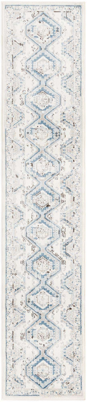 Ivory Aqua 2' x 10' Charlotte Runner Area Rug 100% Polypropylene With Jute Backing Traditional Classical Durable Carpet for Living Dining Office Rooms for Sale at Rug Engine