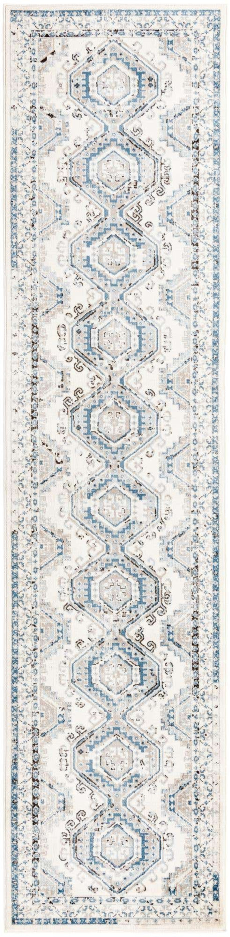 Ivory Aqua 3' 1 x 13' 1 Charlotte Runner Area Rug 100% Polypropylene With Jute Backing Traditional Classical Durable Carpet for Living Dining Office Rooms for Sale at Rug Engine