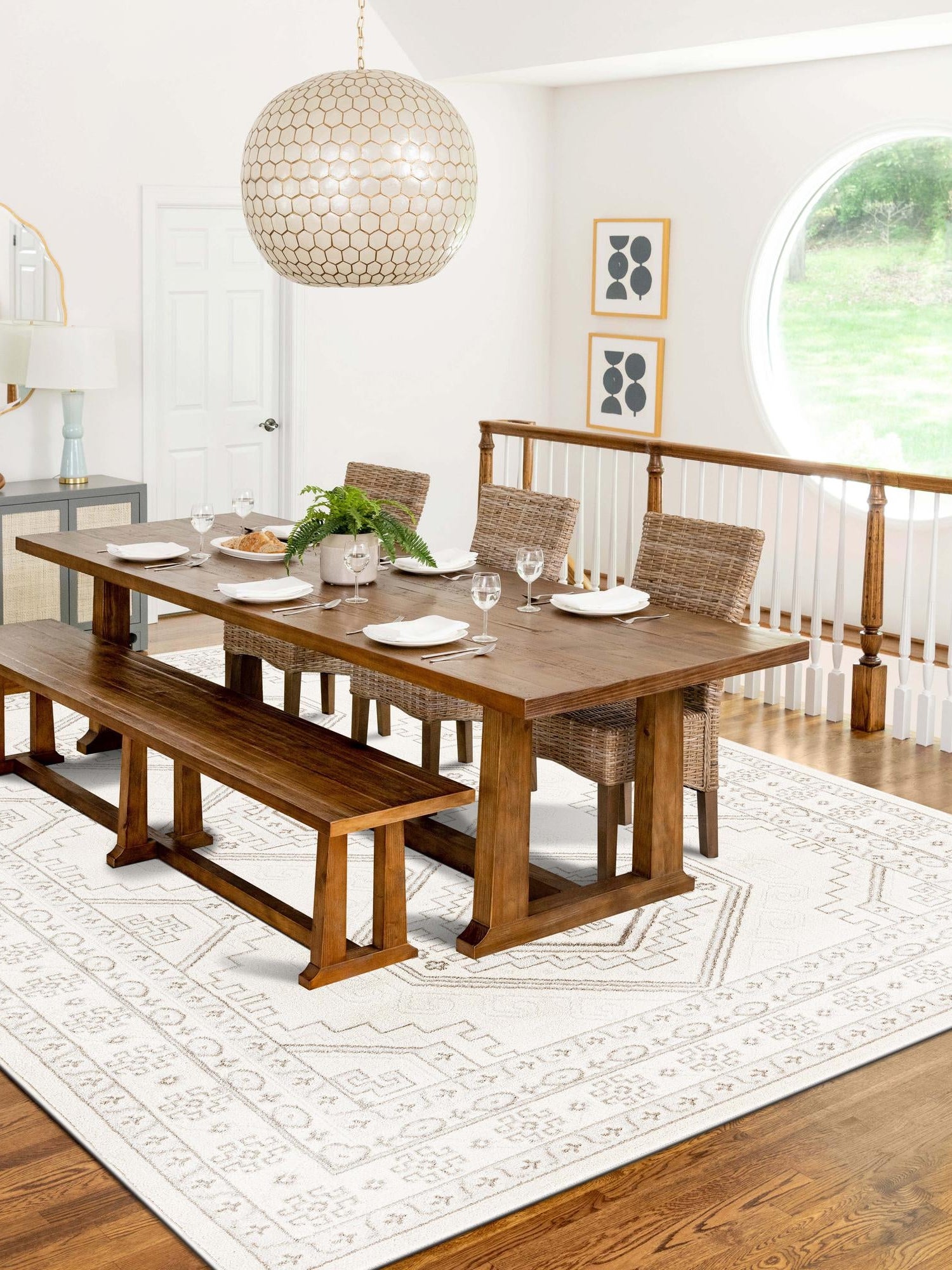 Ivory 4' 1 x 6' 1 Charlotte Rectangle Area Rug 100% Polypropylene With Jute Backing Traditional Classical Durable Carpet for Living Dining Office Rooms for Sale at Rug Engine