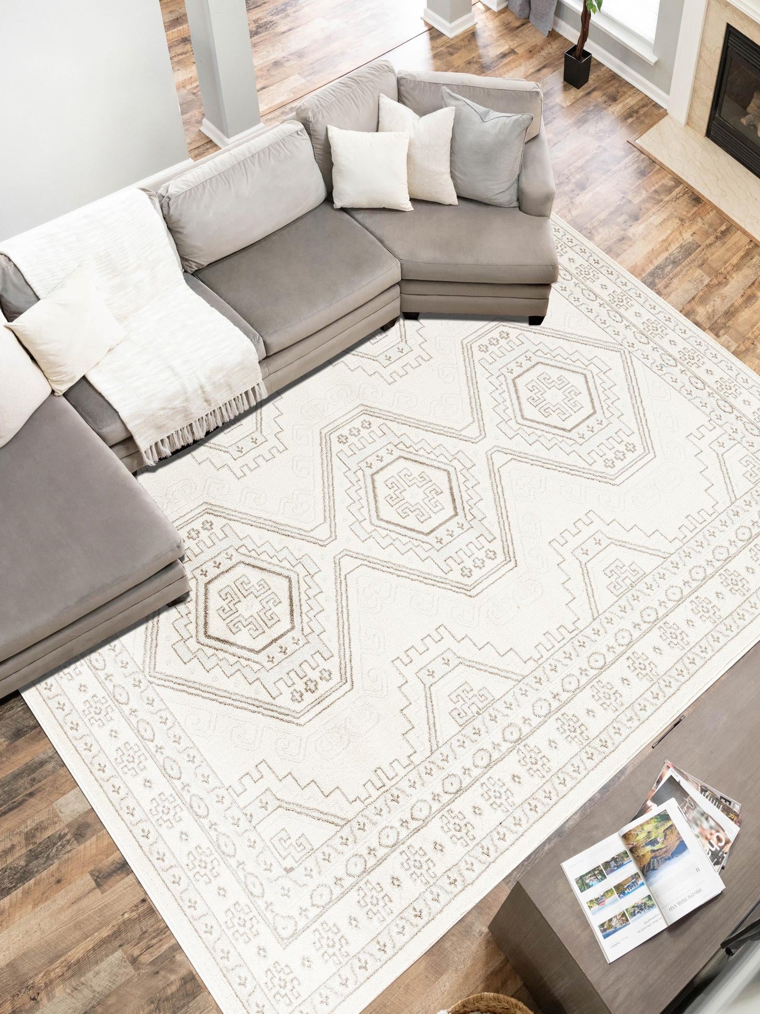 Ivory 10' x 13' Charlotte Rectangle Area Rug 100% Polypropylene With Jute Backing Traditional Classical Durable Carpet for Living Dining Office Rooms for Sale at Rug Engine