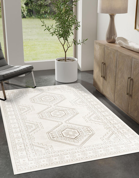 Ivory 4' 1 x 6' 1 Charlotte Rectangle Area Rug 100% Polypropylene With Jute Backing Traditional Classical Durable Carpet for Living Dining Office Rooms for Sale at Rug Engine