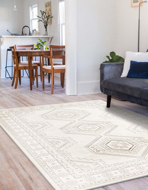 Ivory 7' 1 x 10' Charlotte Rectangle Area Rug 100% Polypropylene With Jute Backing Traditional Classical Durable Carpet for Living Dining Office Rooms for Sale at Rug Engine