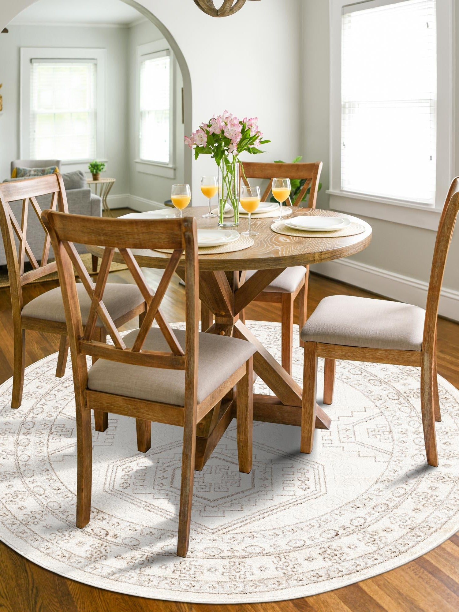 Ivory 3' 1 x 3' 1 Charlotte Round Area Rug 100% Polypropylene With Jute Backing Traditional Classical Durable Carpet for Living Dining Office Rooms for Sale at Rug Engine