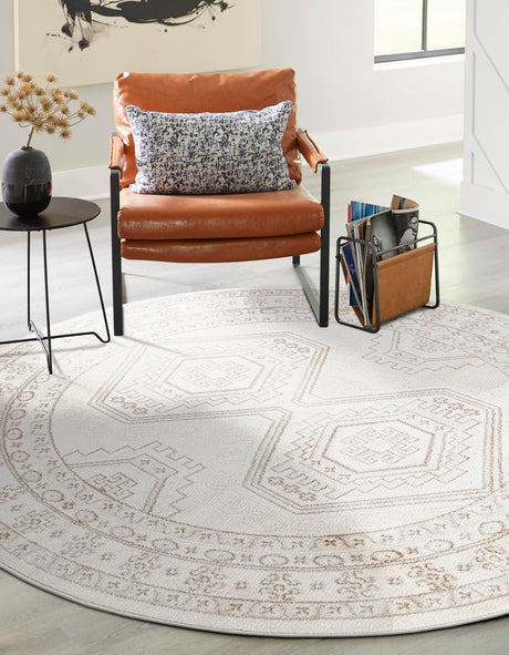 Ivory 7' 10 x 7' 10 Charlotte Round Area Rug 100% Polypropylene With Jute Backing Traditional Classical Durable Carpet for Living Dining Office Rooms for Sale at Rug Engine