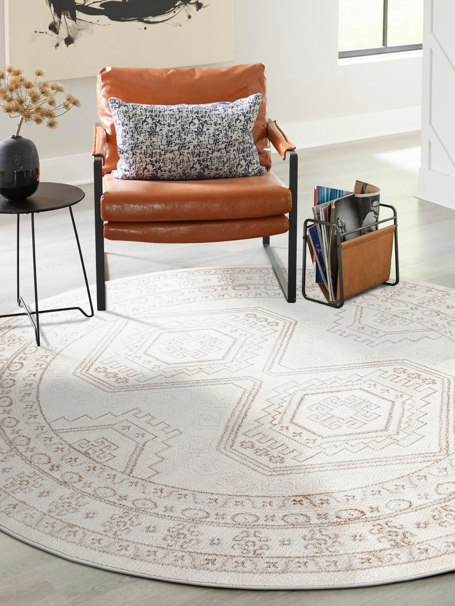 Ivory 3' 1 x 3' 1 Charlotte Round Area Rug 100% Polypropylene With Jute Backing Traditional Classical Durable Carpet for Living Dining Office Rooms for Sale at Rug Engine