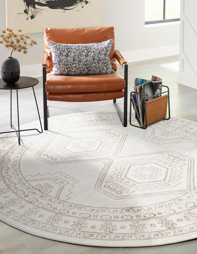 Ivory 3' 1 x 3' 1 Charlotte Round Area Rug 100% Polypropylene With Jute Backing Traditional Classical Durable Carpet for Living Dining Office Rooms for Sale at Rug Engine