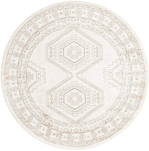 Ivory 5' 3 x 5' 3 Charlotte Round Area Rug 100% Polypropylene With Jute Backing Traditional Classical Durable Carpet for Living Dining Office Rooms for Sale at Rug Engine