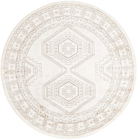 Ivory 5' 3 x 5' 3 Charlotte Round Area Rug 100% Polypropylene With Jute Backing Traditional Classical Durable Carpet for Living Dining Office Rooms for Sale at Rug Engine