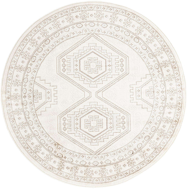 Ivory 5' 3 x 5' 3 Charlotte Round Area Rug 100% Polypropylene With Jute Backing Traditional Classical Durable Carpet for Living Dining Office Rooms for Sale at Rug Engine