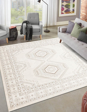Ivory 4' 1 x 4' 1 Charlotte Square Area Rug 100% Polypropylene With Jute Backing Traditional Classical Durable Carpet for Living Dining Office Rooms for Sale at Rug Engine