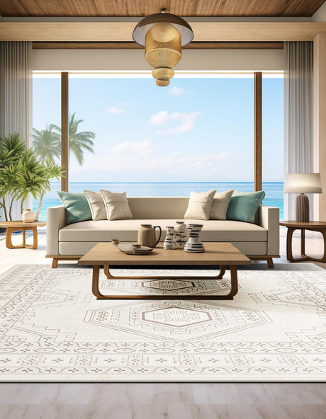 Ivory 7' 10 x 7' 10 Charlotte Square Area Rug 100% Polypropylene With Jute Backing Traditional Classical Durable Carpet for Living Dining Office Rooms for Sale at Rug Engine