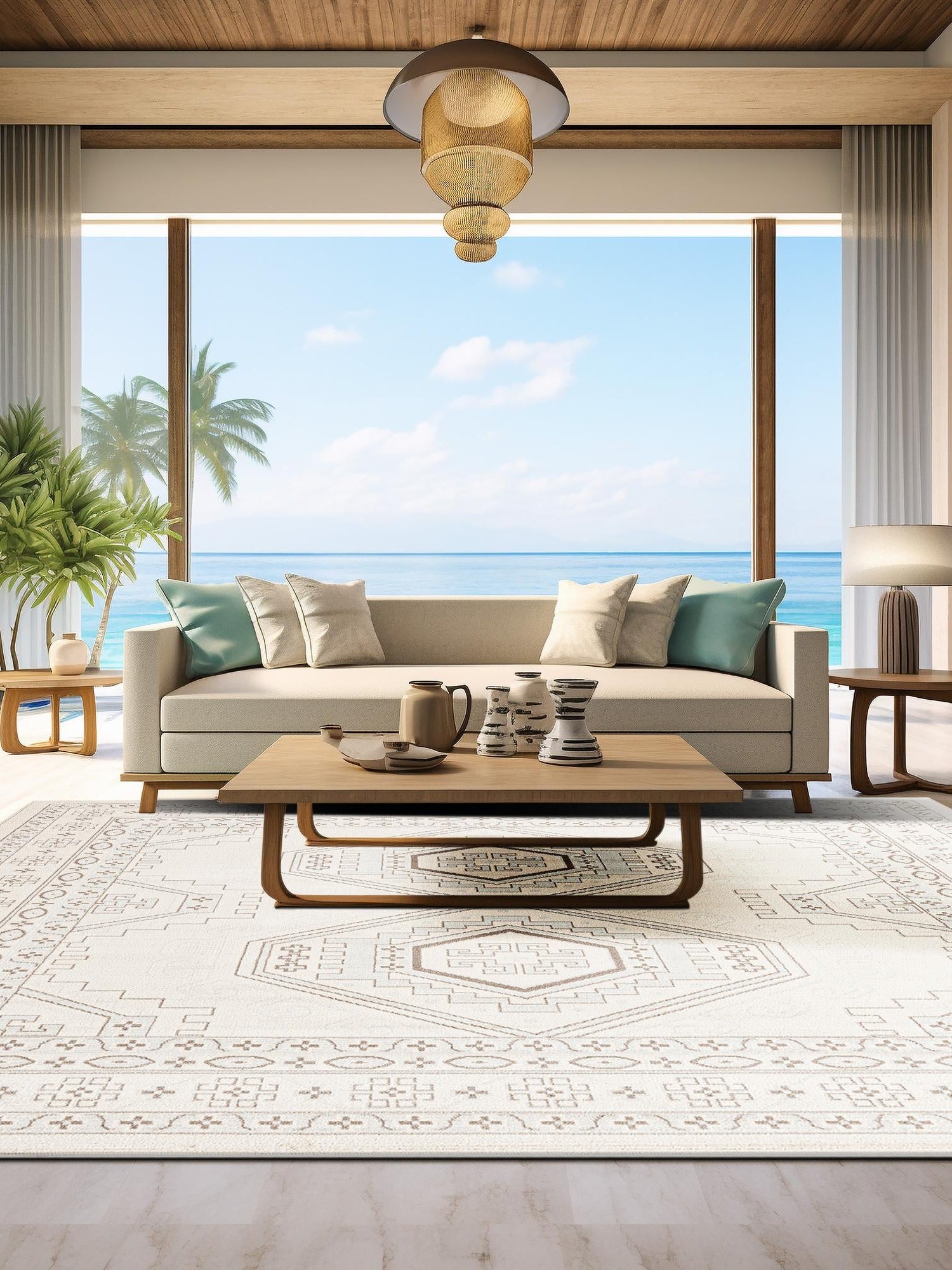 Ivory 4' 1 x 4' 1 Charlotte Square Area Rug 100% Polypropylene With Jute Backing Traditional Classical Durable Carpet for Living Dining Office Rooms for Sale at Rug Engine