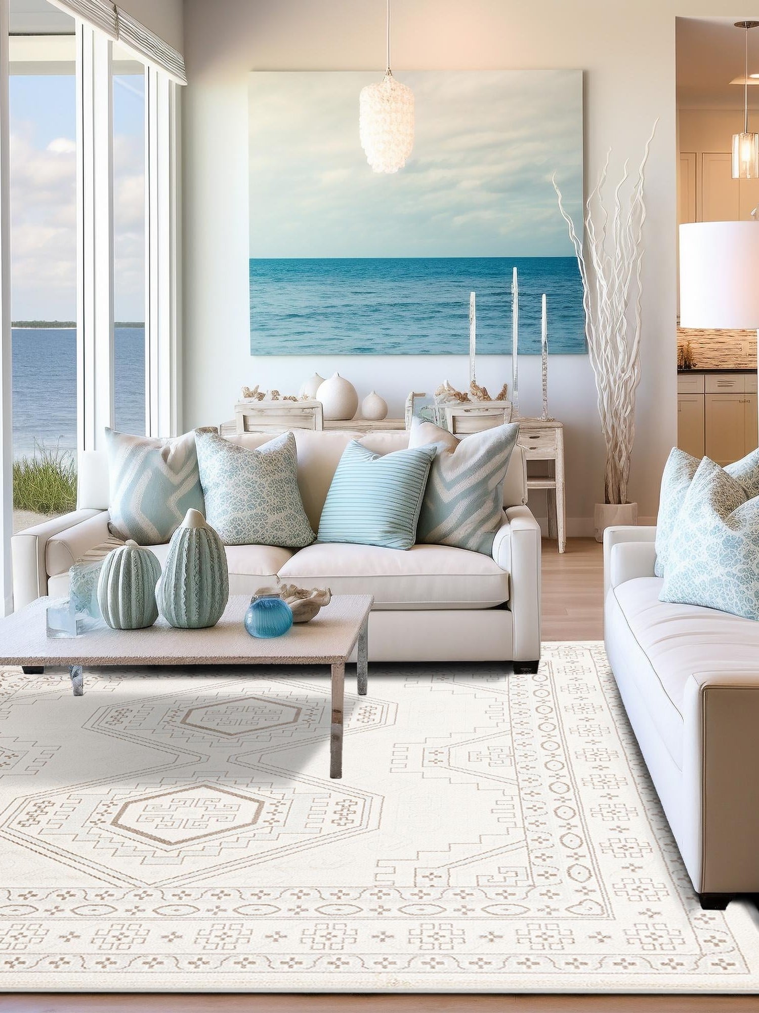 Ivory 4' 1 x 4' 1 Charlotte Square Area Rug 100% Polypropylene With Jute Backing Traditional Classical Durable Carpet for Living Dining Office Rooms for Sale at Rug Engine
