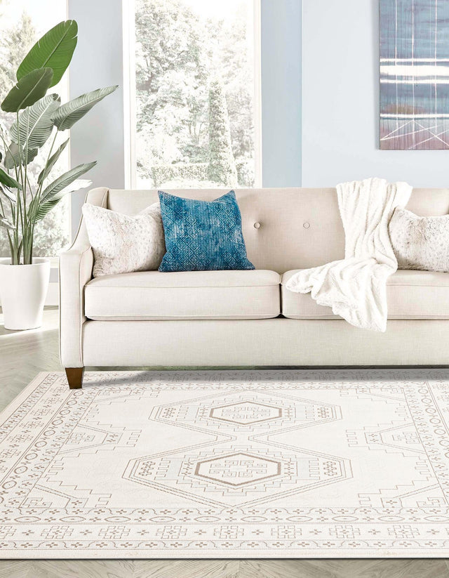 Ivory 7' 10 x 7' 10 Charlotte Square Area Rug 100% Polypropylene With Jute Backing Traditional Classical Durable Carpet for Living Dining Office Rooms for Sale at Rug Engine