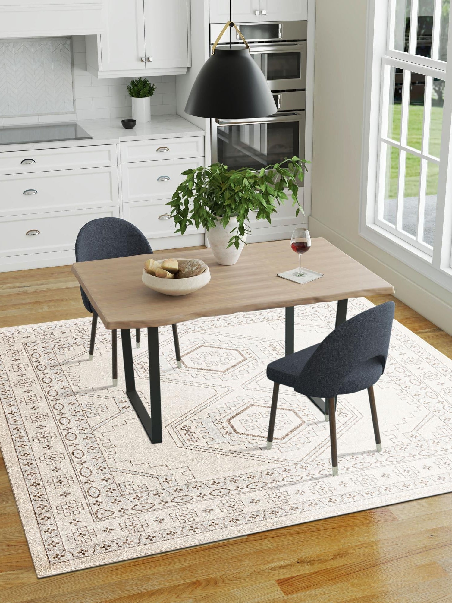 Ivory 5' 3 x 5' 3 Charlotte Square Area Rug 100% Polypropylene With Jute Backing Traditional Classical Durable Carpet for Living Dining Office Rooms for Sale at Rug Engine