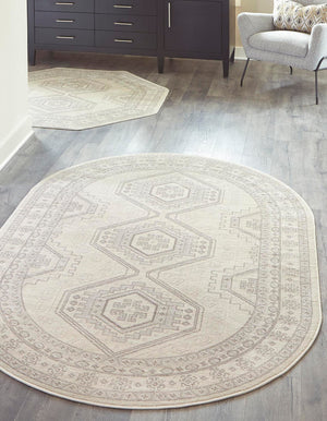 Ivory 5' 3 x 8' Charlotte Oval Area Rug 100% Polypropylene With Jute Backing Traditional Classical Durable Carpet for Living Dining Office Rooms for Sale at Rug Engine