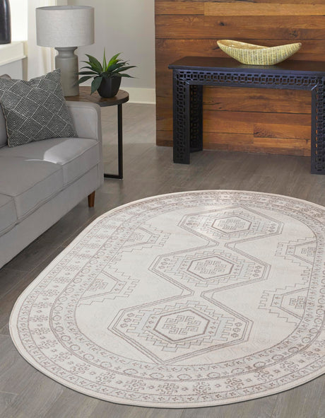 Ivory 5' 3 x 8' Charlotte Oval Area Rug 100% Polypropylene With Jute Backing Traditional Classical Durable Carpet for Living Dining Office Rooms for Sale at Rug Engine