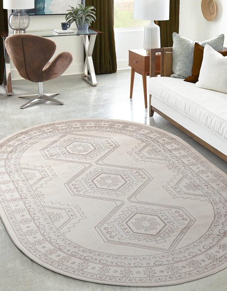 Ivory 5' 3 x 8' Charlotte Oval Area Rug 100% Polypropylene With Jute Backing Traditional Classical Durable Carpet for Living Dining Office Rooms for Sale at Rug Engine