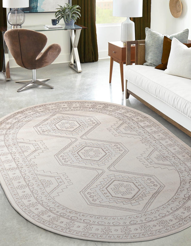 Ivory 7' 10 x 10' Charlotte Oval Area Rug 100% Polypropylene With Jute Backing Traditional Classical Durable Carpet for Living Dining Office Rooms for Sale at Rug Engine