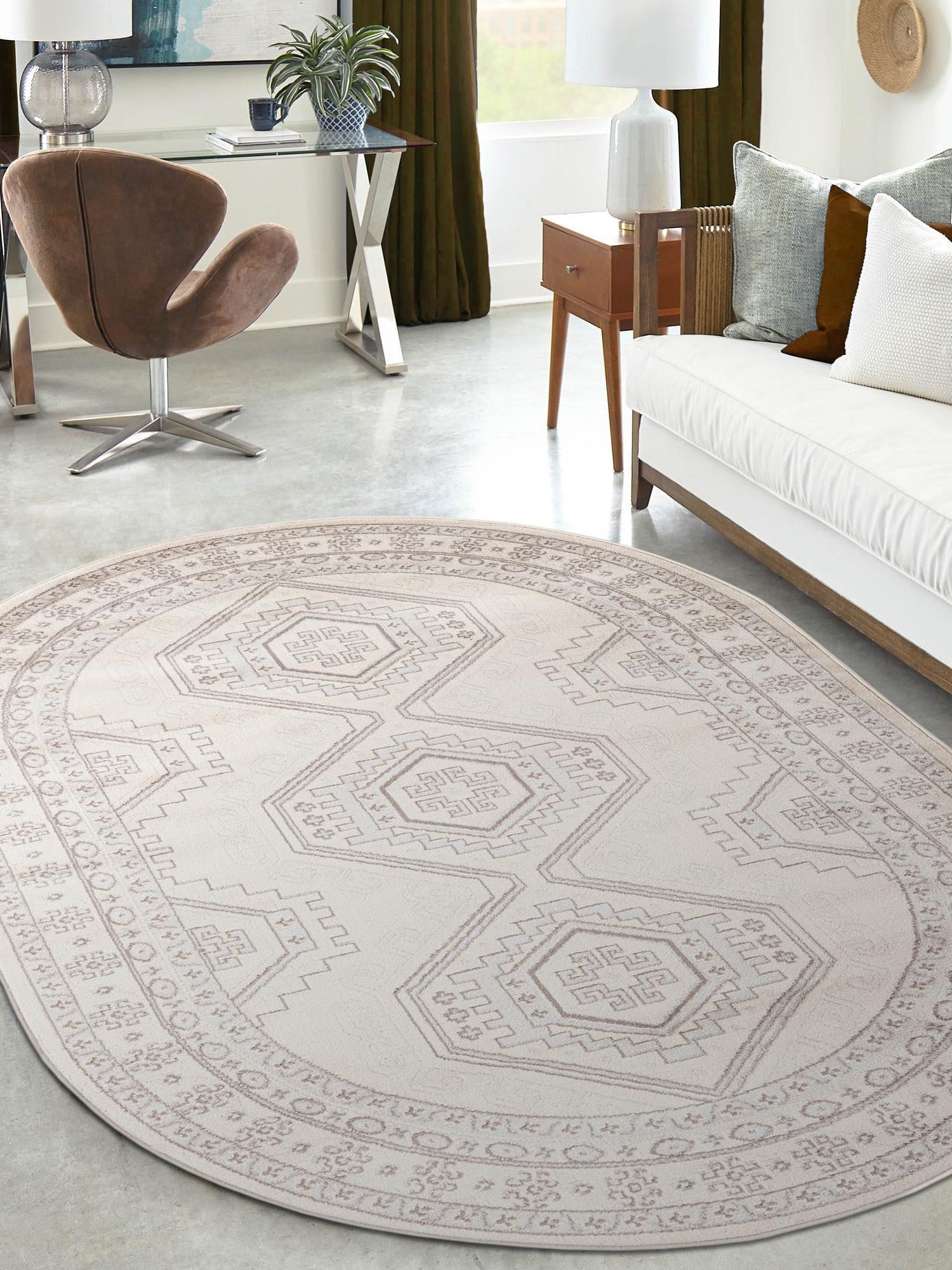 Ivory 4' 1 x 6' 1 Charlotte Oval Area Rug 100% Polypropylene With Jute Backing Traditional Classical Durable Carpet for Living Dining Office Rooms for Sale at Rug Engine