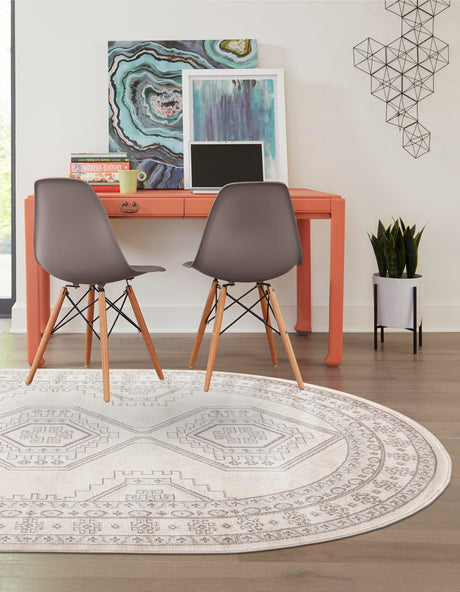 Ivory 4' 1 x 6' 1 Charlotte Oval Area Rug 100% Polypropylene With Jute Backing Traditional Classical Durable Carpet for Living Dining Office Rooms for Sale at Rug Engine