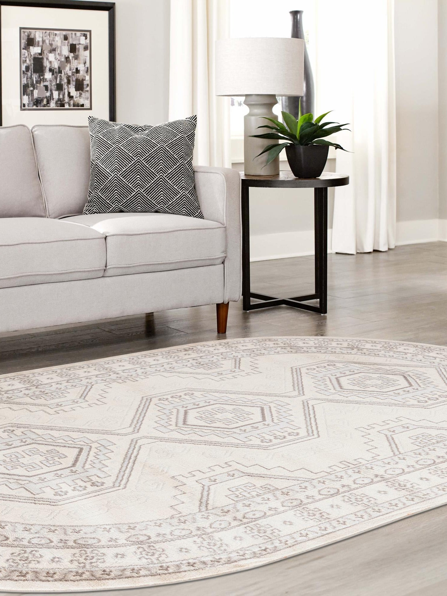Ivory 4' 1 x 6' 1 Charlotte Oval Area Rug 100% Polypropylene With Jute Backing Traditional Classical Durable Carpet for Living Dining Office Rooms for Sale at Rug Engine