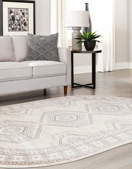 Ivory 4' 1 x 6' 1 Charlotte Oval Area Rug 100% Polypropylene With Jute Backing Traditional Classical Durable Carpet for Living Dining Office Rooms for Sale at Rug Engine