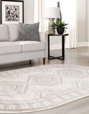 Ivory 7' 10 x 10' Charlotte Oval Area Rug 100% Polypropylene With Jute Backing Traditional Classical Durable Carpet for Living Dining Office Rooms for Sale at Rug Engine