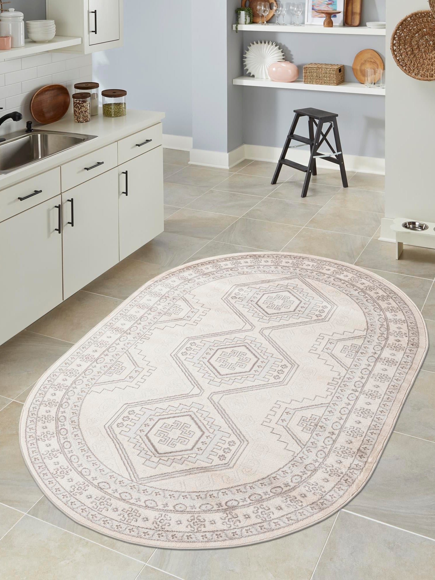 Ivory 4' 1 x 6' 1 Charlotte Oval Area Rug 100% Polypropylene With Jute Backing Traditional Classical Durable Carpet for Living Dining Office Rooms for Sale at Rug Engine