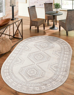 Ivory 7' 10 x 10' Charlotte Oval Area Rug 100% Polypropylene With Jute Backing Traditional Classical Durable Carpet for Living Dining Office Rooms for Sale at Rug Engine