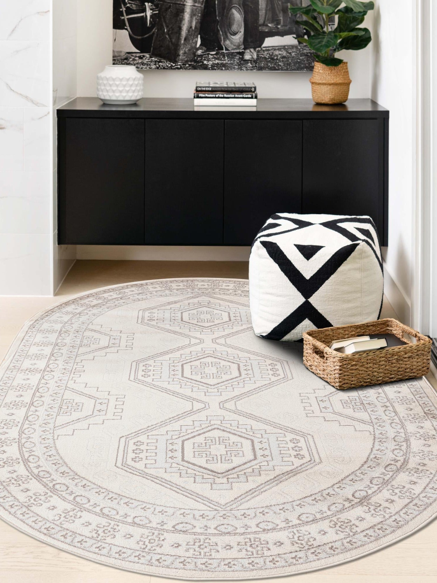 Ivory 7' 10 x 10' Charlotte Oval Area Rug 100% Polypropylene With Jute Backing Traditional Classical Durable Carpet for Living Dining Office Rooms for Sale at Rug Engine