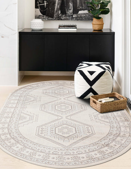 Ivory 7' 10 x 10' Charlotte Oval Area Rug 100% Polypropylene With Jute Backing Traditional Classical Durable Carpet for Living Dining Office Rooms for Sale at Rug Engine