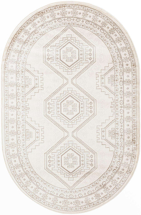 Ivory 5' 3 x 8' Charlotte Oval Area Rug 100% Polypropylene With Jute Backing Traditional Classical Durable Carpet for Living Dining Office Rooms for Sale at Rug Engine